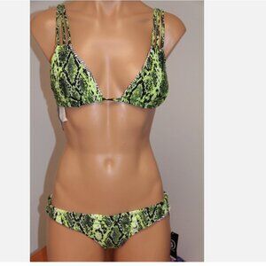 NWT VOLCOM Swimsuit Bikini 2pc set Size M YEF Snake print Reversible